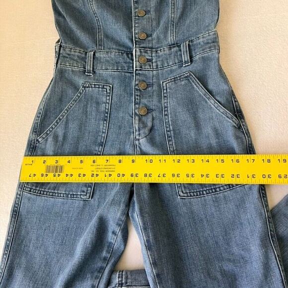 Aerie Overalls Womens XS Blue Button Front Kick Flare Denim Apron Bib - Picture 16 of 16